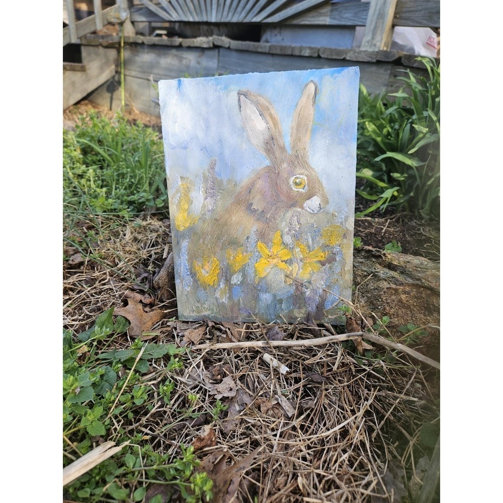 Original Cold Wax & Oil Painting – "Wild Meadow Hare"  9x12  Cindy Smith Bottoms